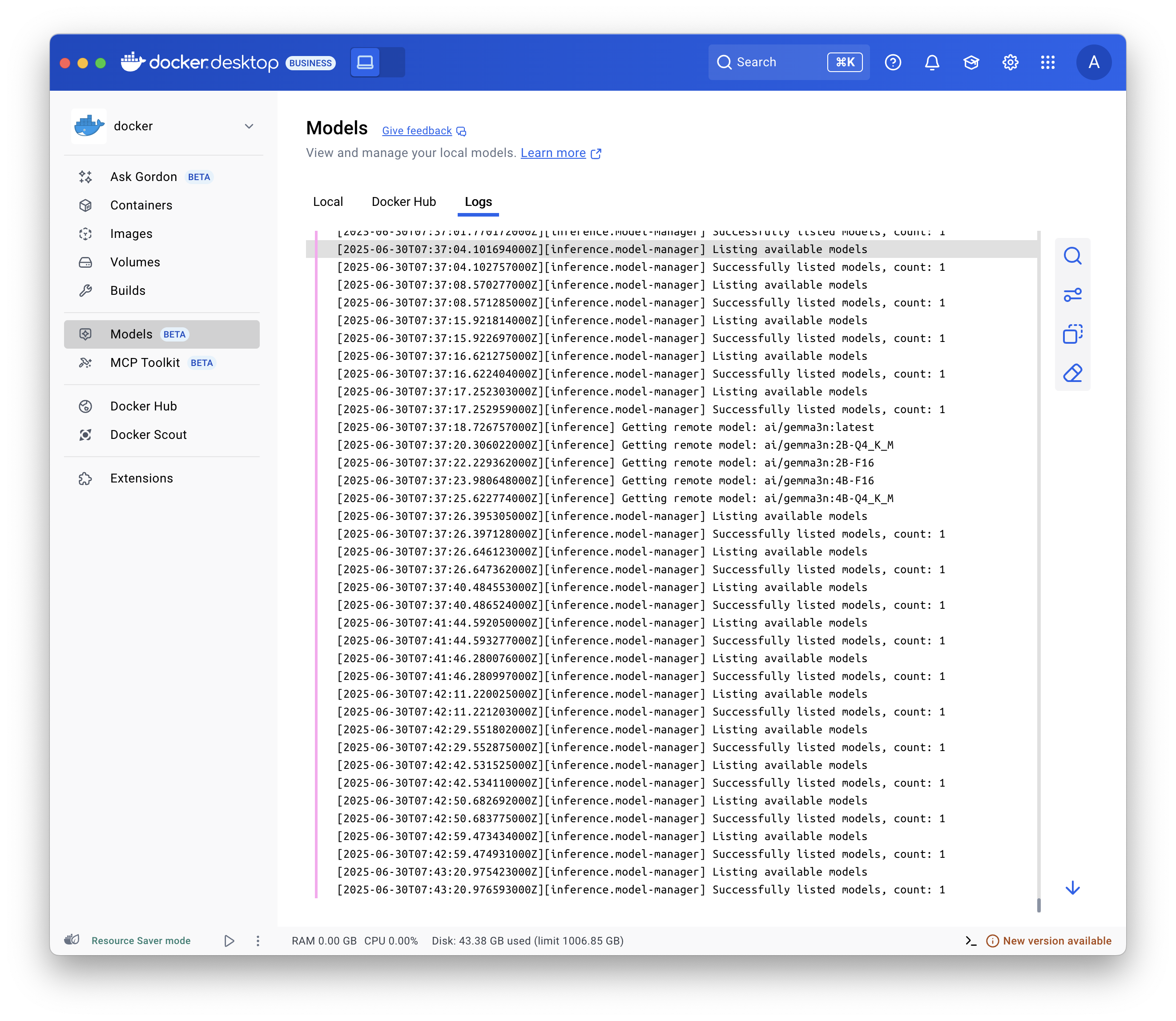 Screenshot showing the Models view.